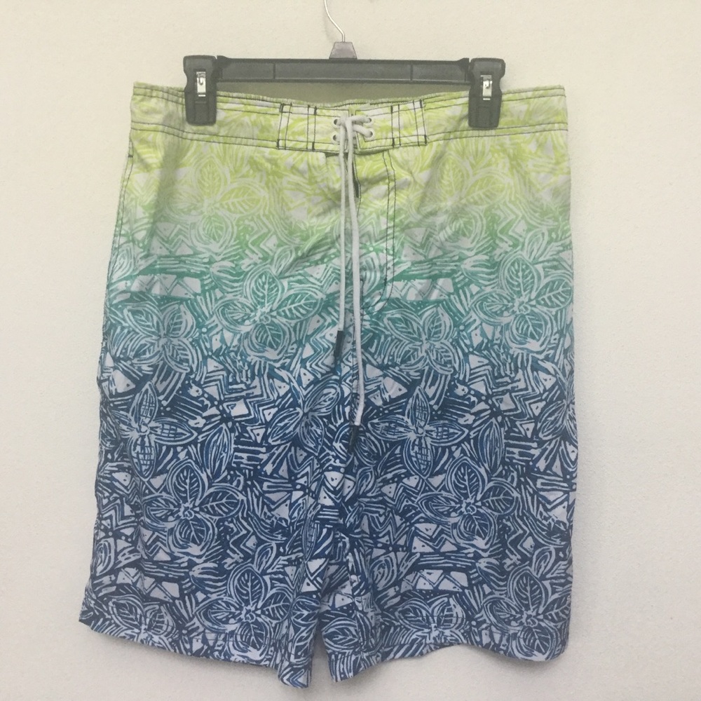 Speedo Floral Blue, Lime Ombre Lined Swim Trunks Size XL Summer Beach Pool